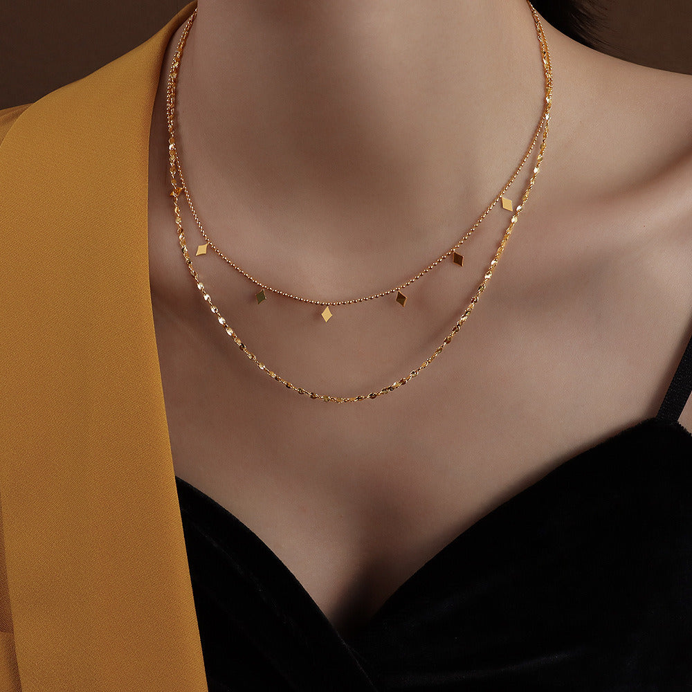 Women's Geometric Diamond Piece Double Layered Clavicle Chain