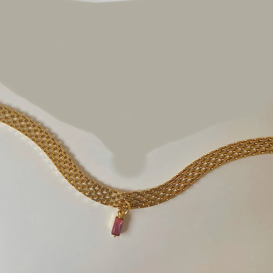 Niche Gold Plated Green Zirconia Braided Necklace