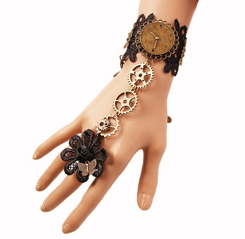 Women's Fashion Vintage Steam Engine Gear Lace Bracelet