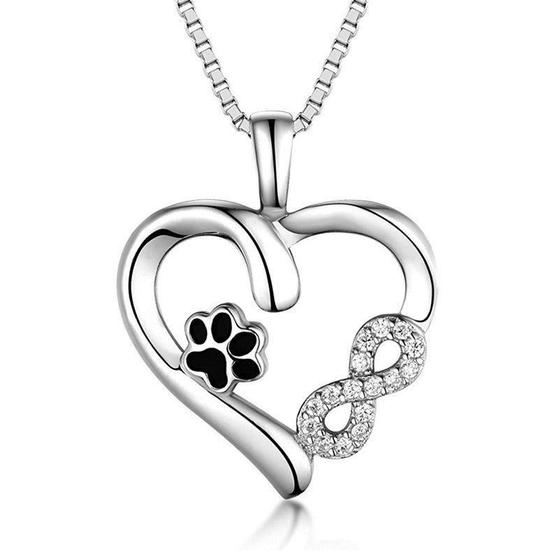 Heart Shaped Dog Paw Necklace Silver