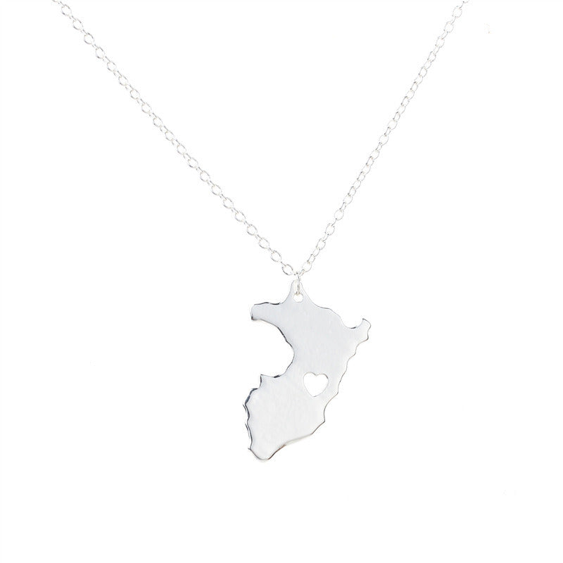Alloy Plated Gold Silver Peru Map Necklace
