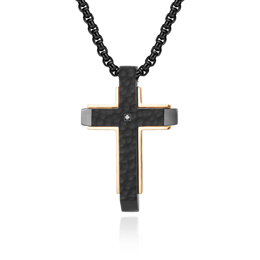 Men's Titanium Steel Pendant Hammer Bevel Cross Necklace