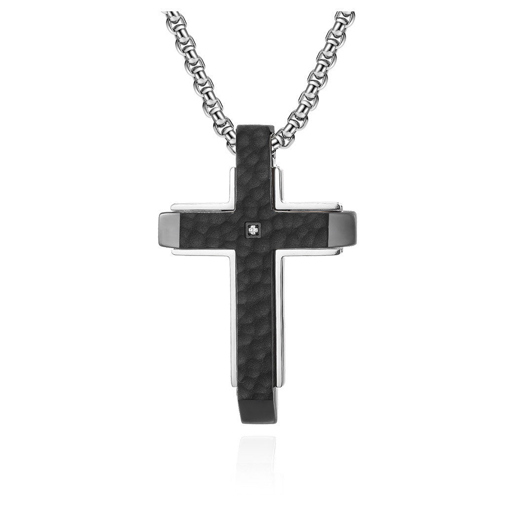 Men's Titanium Steel Pendant Hammer Bevel Cross Necklace