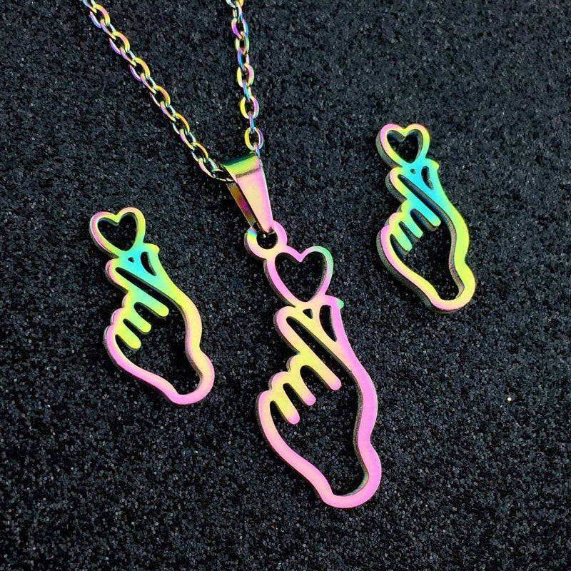 Brand New Colorful Finger Heart Pendant Necklace