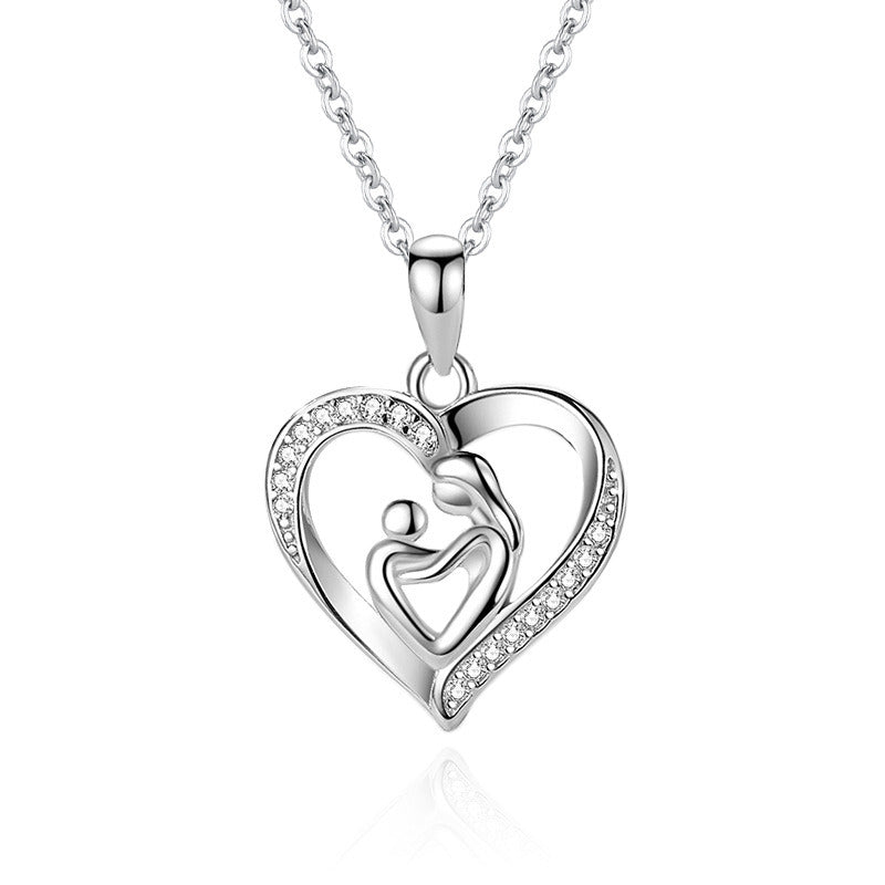 S925 Sterling Silver Heart Mother And Child Hug Pendant