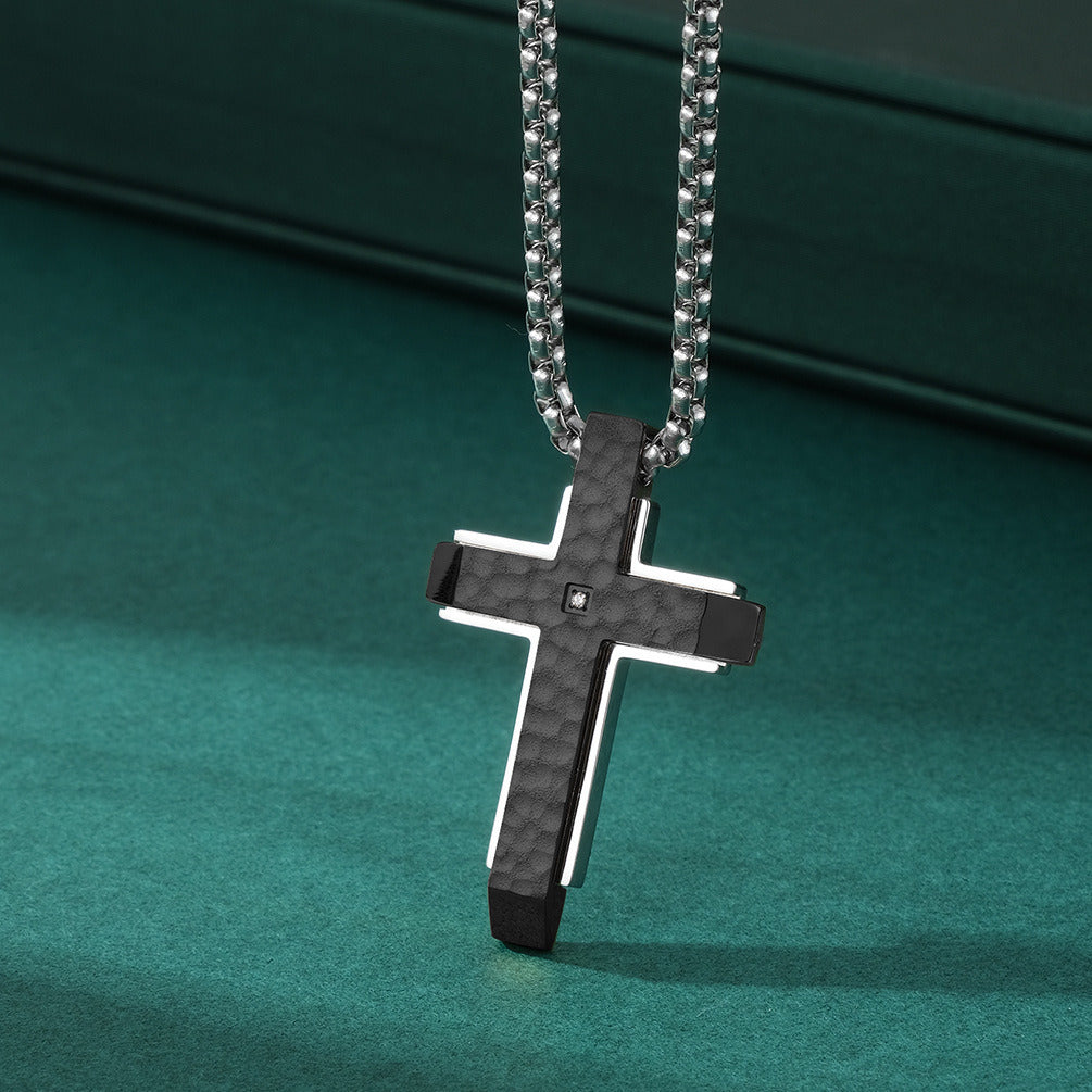 Men's Titanium Steel Pendant Hammer Bevel Cross Necklace