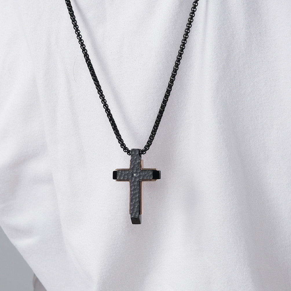 Men's Titanium Steel Pendant Hammer Bevel Cross Necklace