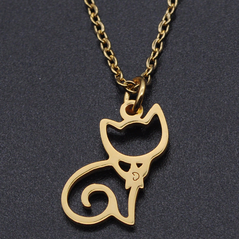 Laser Cut Hollow Cat Pendant Necklace