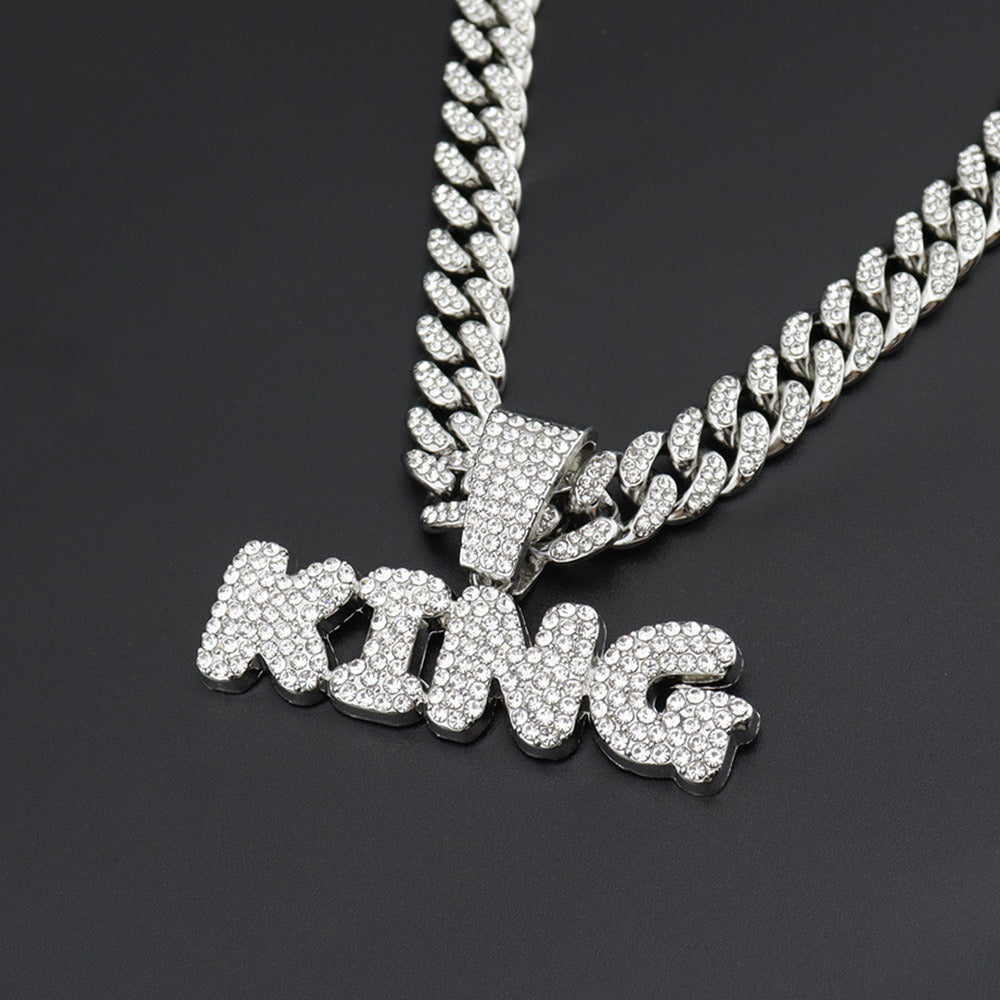 European And American INS Hipster Hip Hop Alloy Necklace Diamond Exaggerating Pendant KING Letter Personality Fashion Brand Accessories