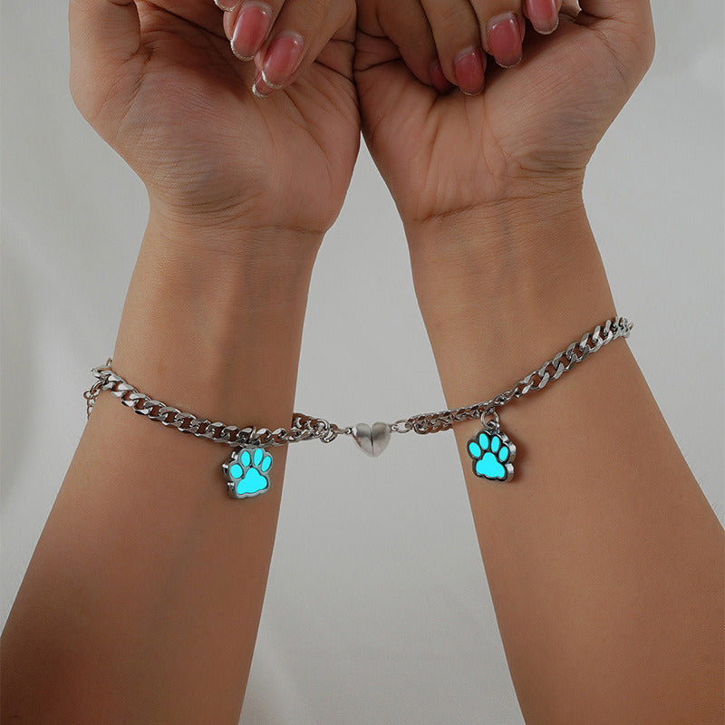 Couple Bestie Luminous Dog Claw Cat Claw Magnetic Buckle Bracelet