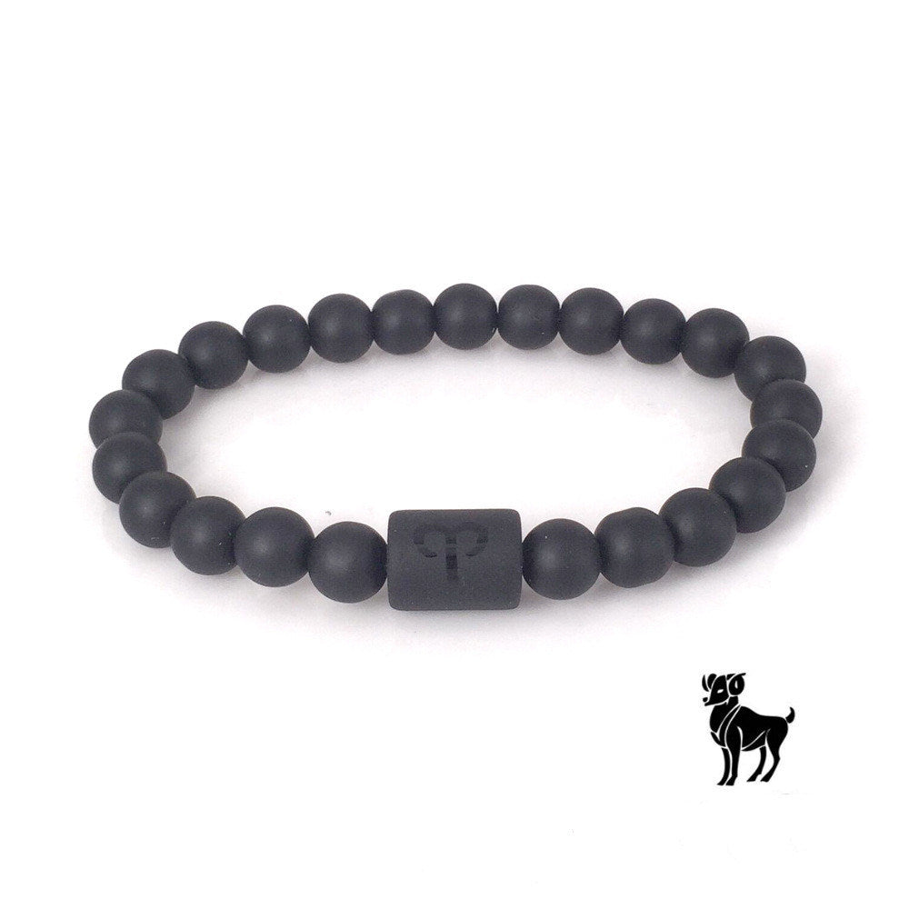 Frosted Black Onyx Beaded Bracelet Zodiac Sign