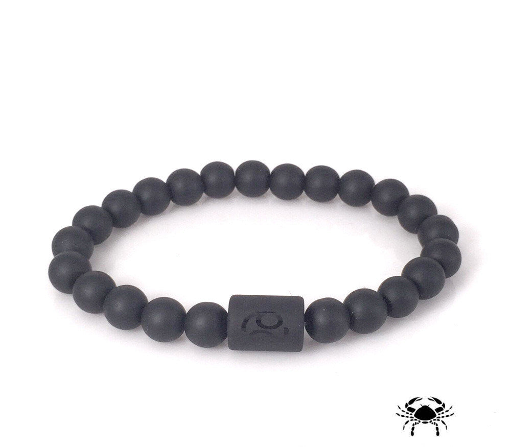 Frosted Black Onyx Beaded Bracelet Zodiac Sign