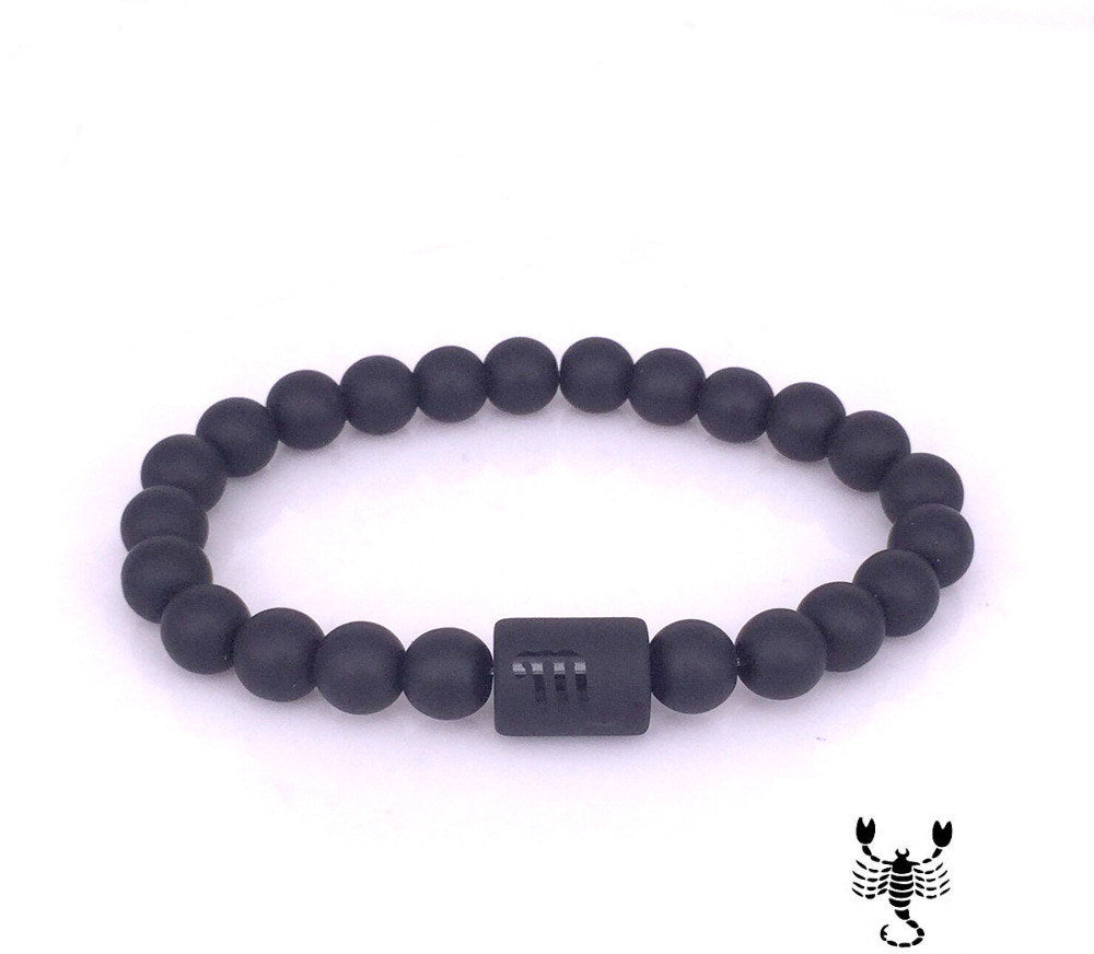 Frosted Black Onyx Beaded Bracelet Zodiac Sign