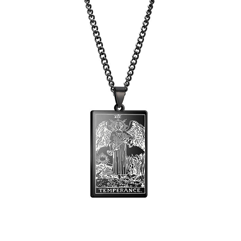 Men's And Women's Fashion Titanium Steel Vintage Tarot Card Pendant Necklace