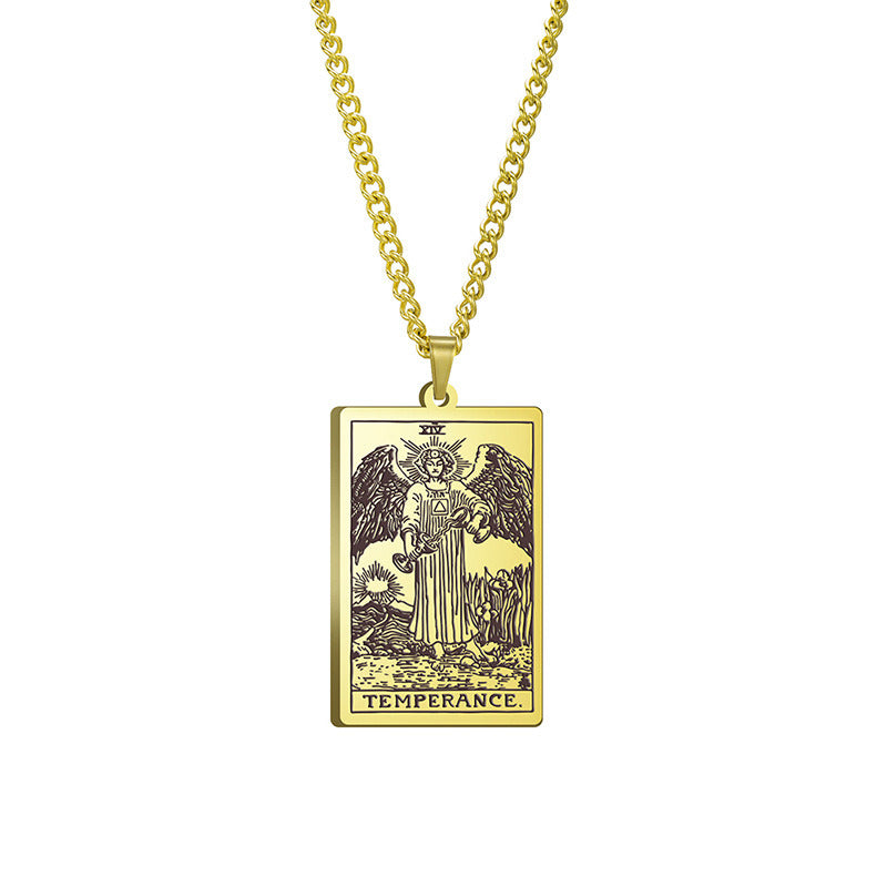 Men's And Women's Fashion Titanium Steel Vintage Tarot Card Pendant Necklace