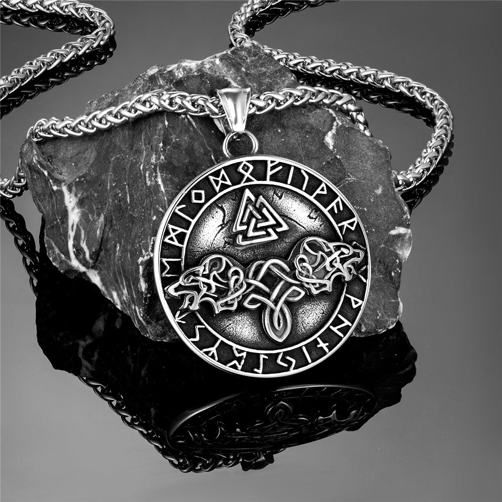 Men's Fashion Niche Versatile Stainless Steel Triangle Rune Pendant Necklace