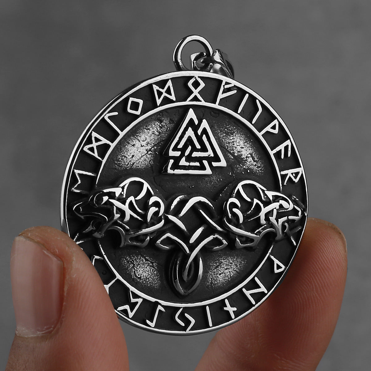 Men's Fashion Niche Versatile Stainless Steel Triangle Rune Pendant Necklace