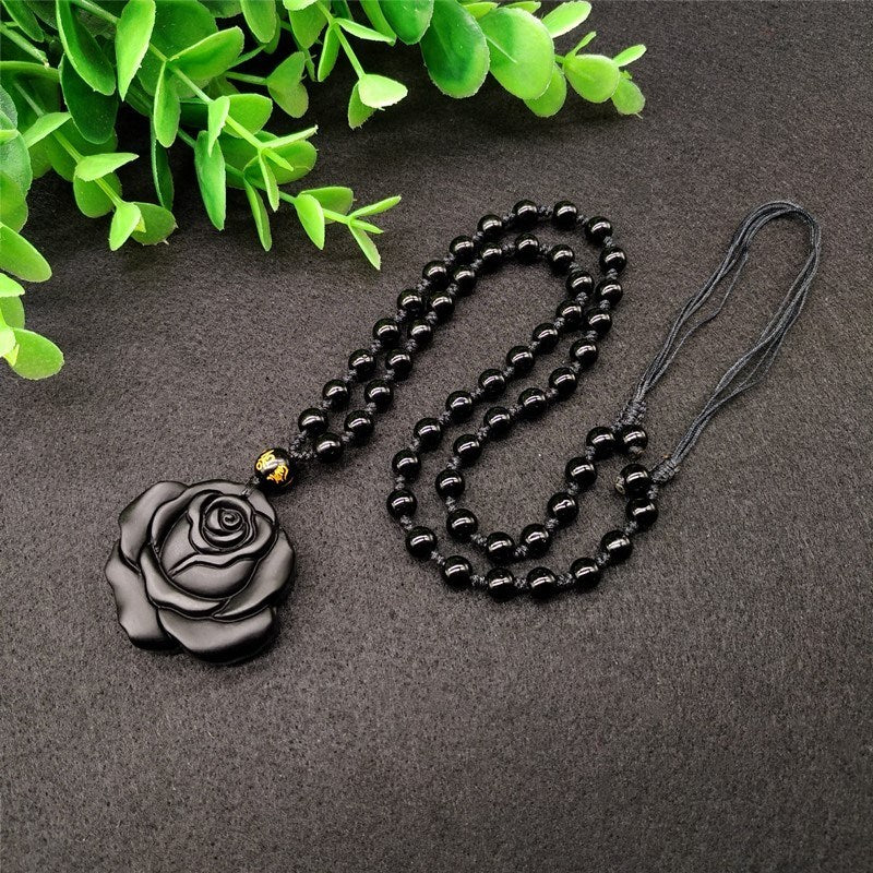 Obsidian Rose Pendant Necklace Gift