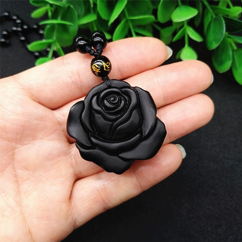 Obsidian Rose Pendant Necklace Gift