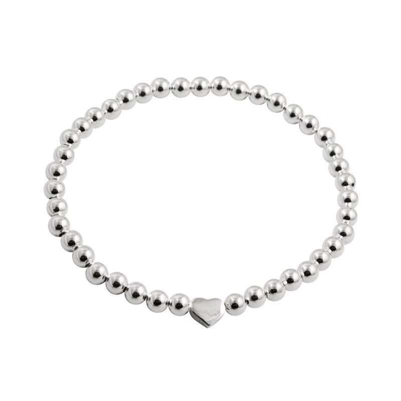 S925 Sterling Silver Love Heart Silver Bead Bracelet