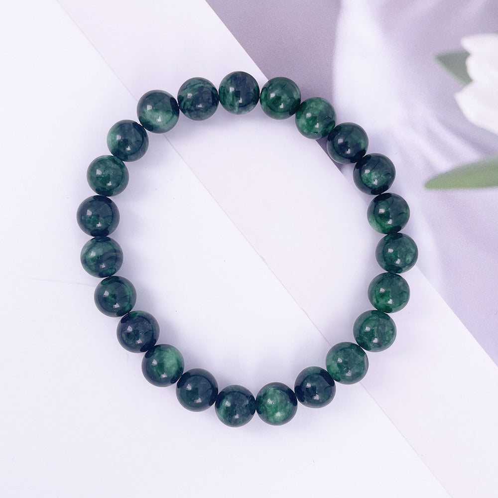 Dry Bluestone Beaded Stretch Bracelet Dark Green