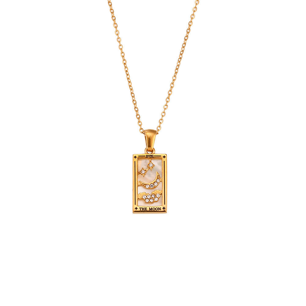 Fashion Tarot Necklace With Rhinestones Diamond Set Pendant Stainless Steel Rectangular Drip Necklace Jewelry