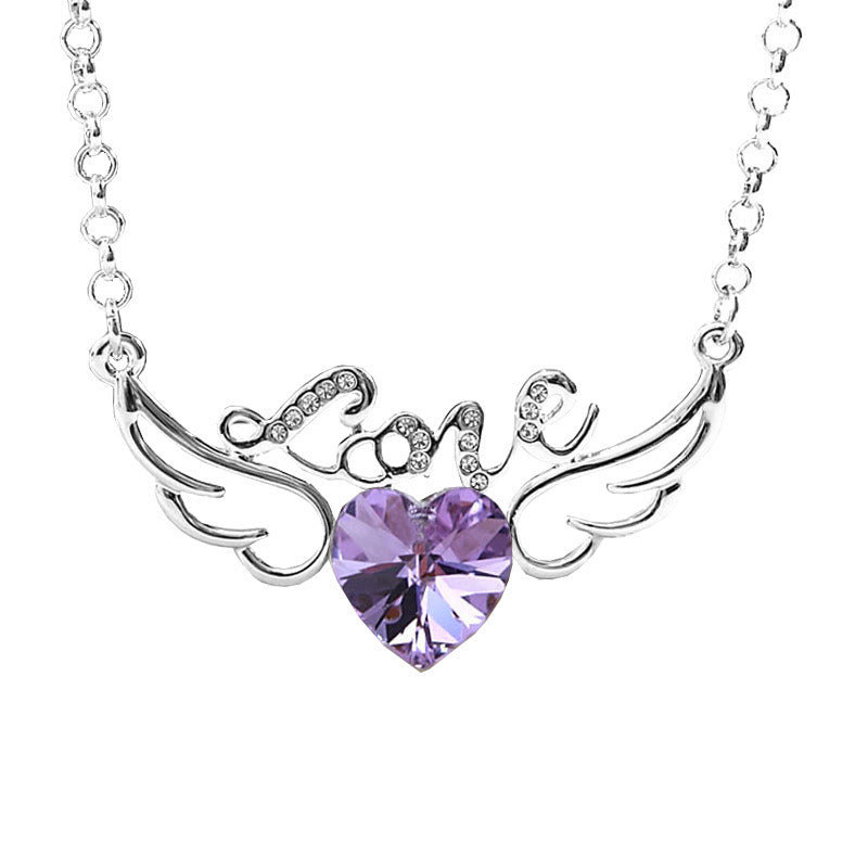 Purple Angel Wings Necklace Stylish Simple And Versatile Niche Creative Crystal Ornament