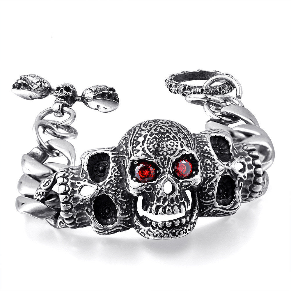 Titanium Steel Inlaid Gemstone Domineering Men's Gabala Skull Bracelet