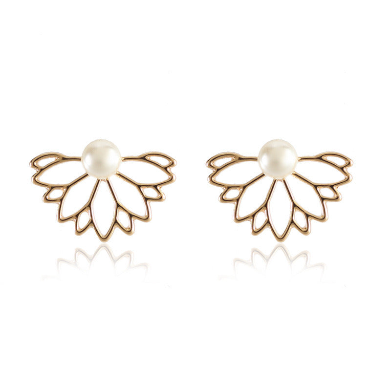 Pearl Lotus Front And Rear Stud Earrings For Women