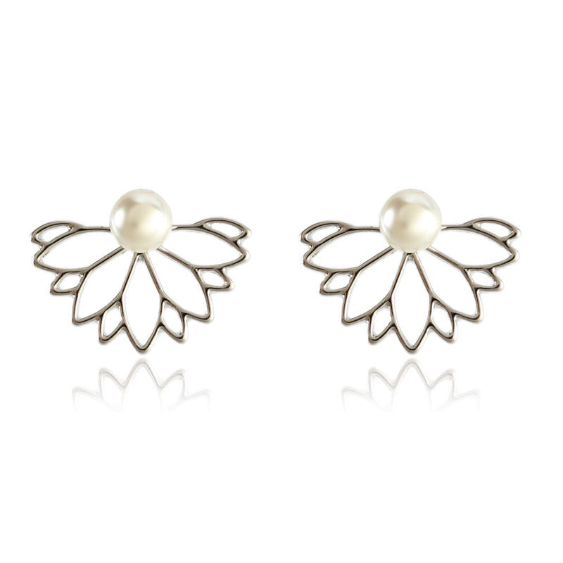 Pearl Lotus Front And Rear Stud Earrings For Women