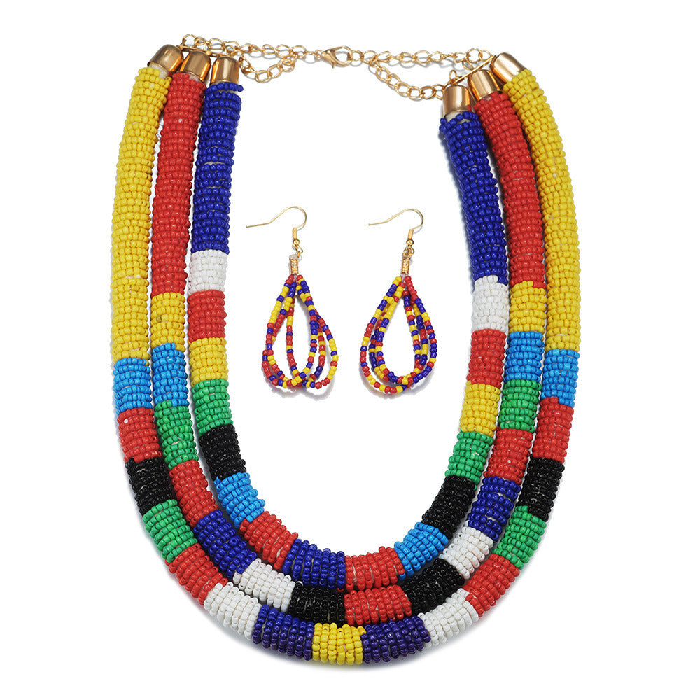 African Pattern Colorful Rice Bead Necklace