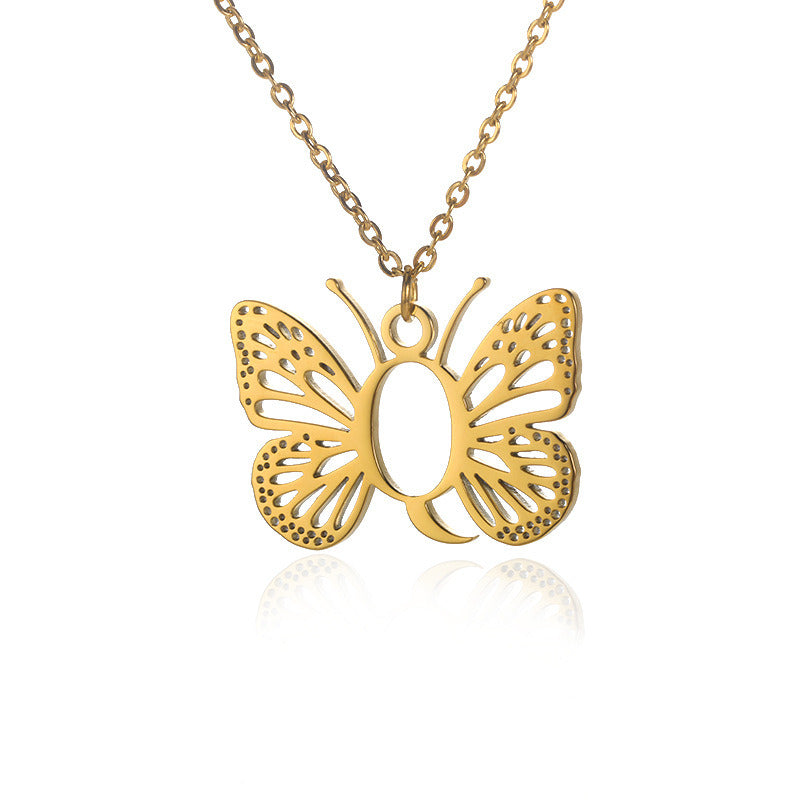 New Personality Niche Design Stainless Steel Butterfly 26 Letter Necklace