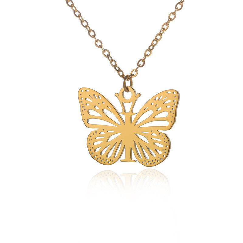 New Personality Niche Design Stainless Steel Butterfly 26 Letter Necklace