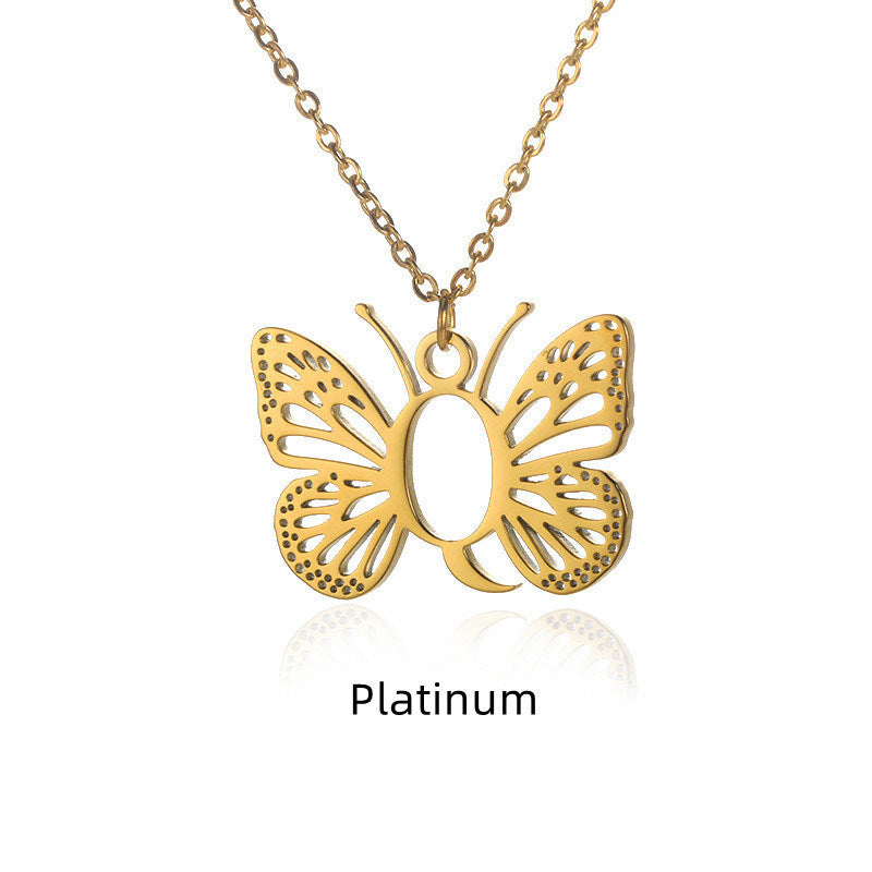 New Personality Niche Design Stainless Steel Butterfly 26 Letter Necklace