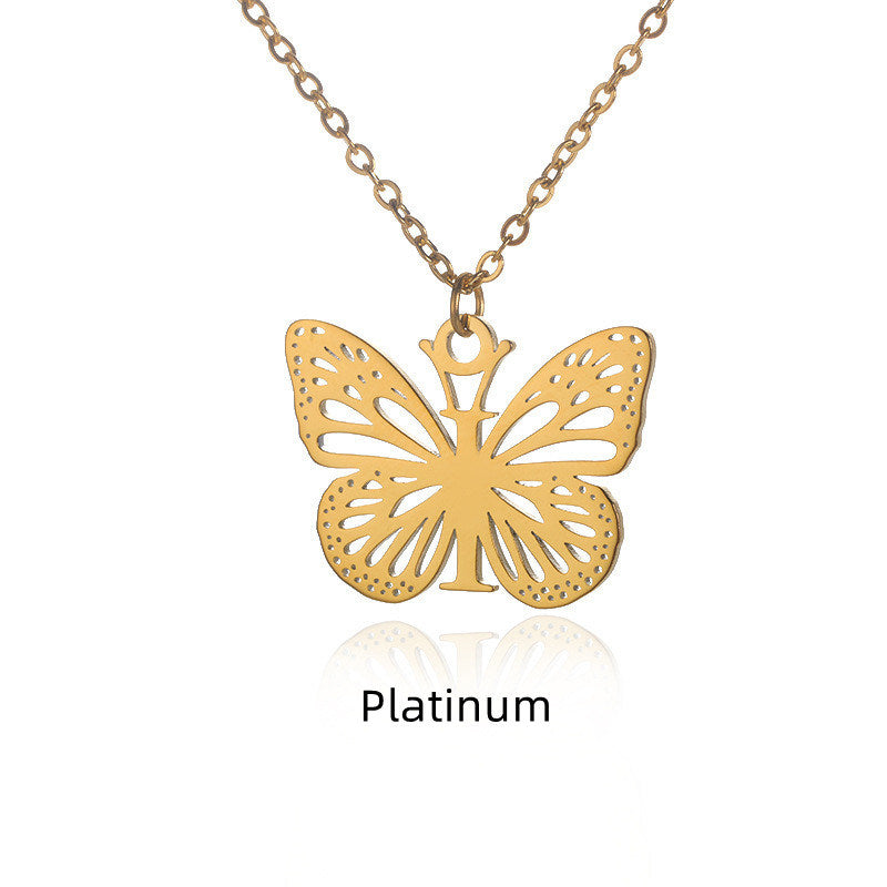 New Personality Niche Design Stainless Steel Butterfly 26 Letter Necklace