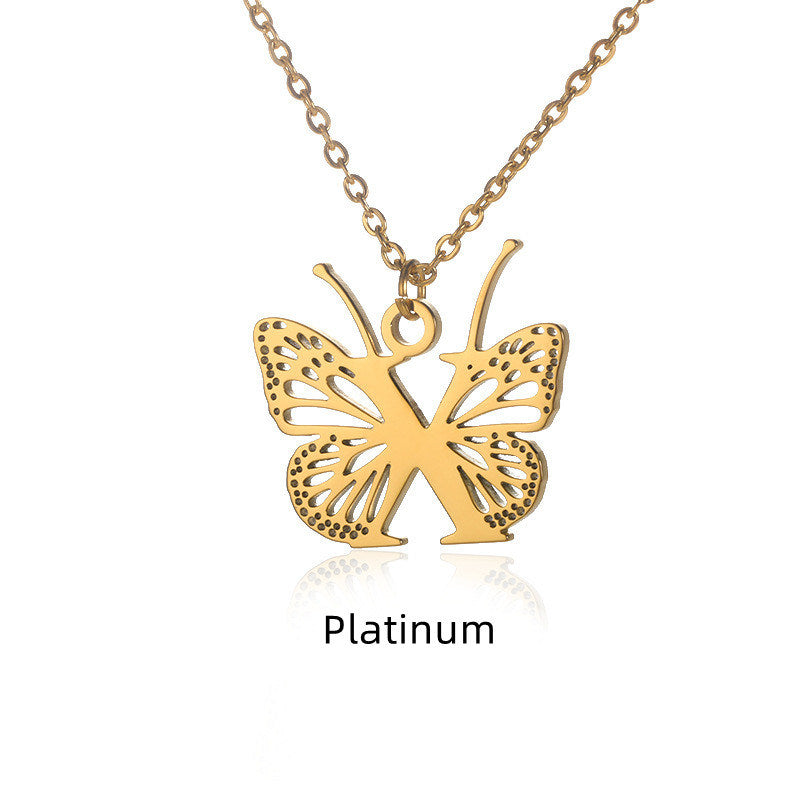 New Personality Niche Design Stainless Steel Butterfly 26 Letter Necklace