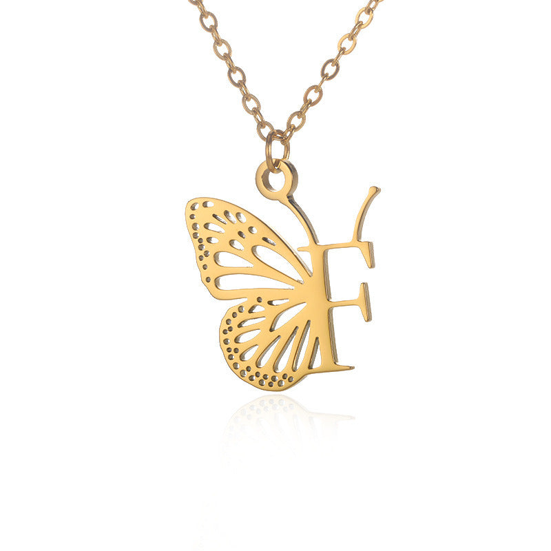 New Personality Niche Design Stainless Steel Butterfly 26 Letter Necklace