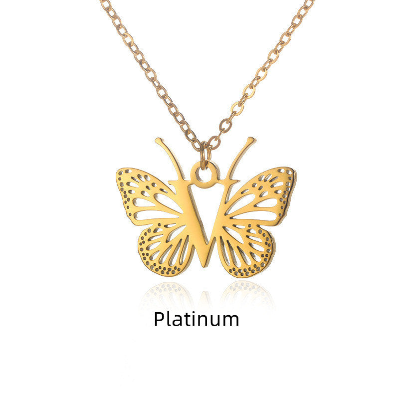 New Personality Niche Design Stainless Steel Butterfly 26 Letter Necklace