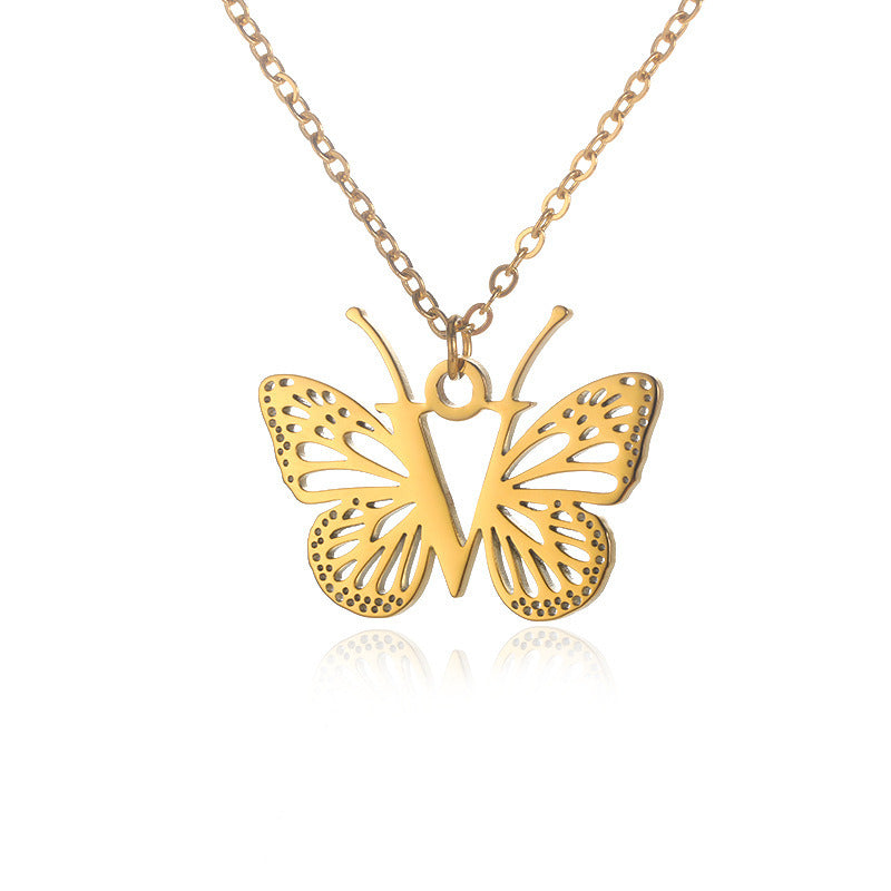 New Personality Niche Design Stainless Steel Butterfly 26 Letter Necklace