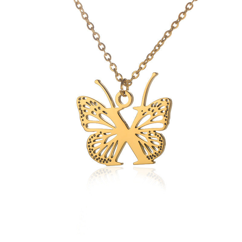 New Personality Niche Design Stainless Steel Butterfly 26 Letter Necklace