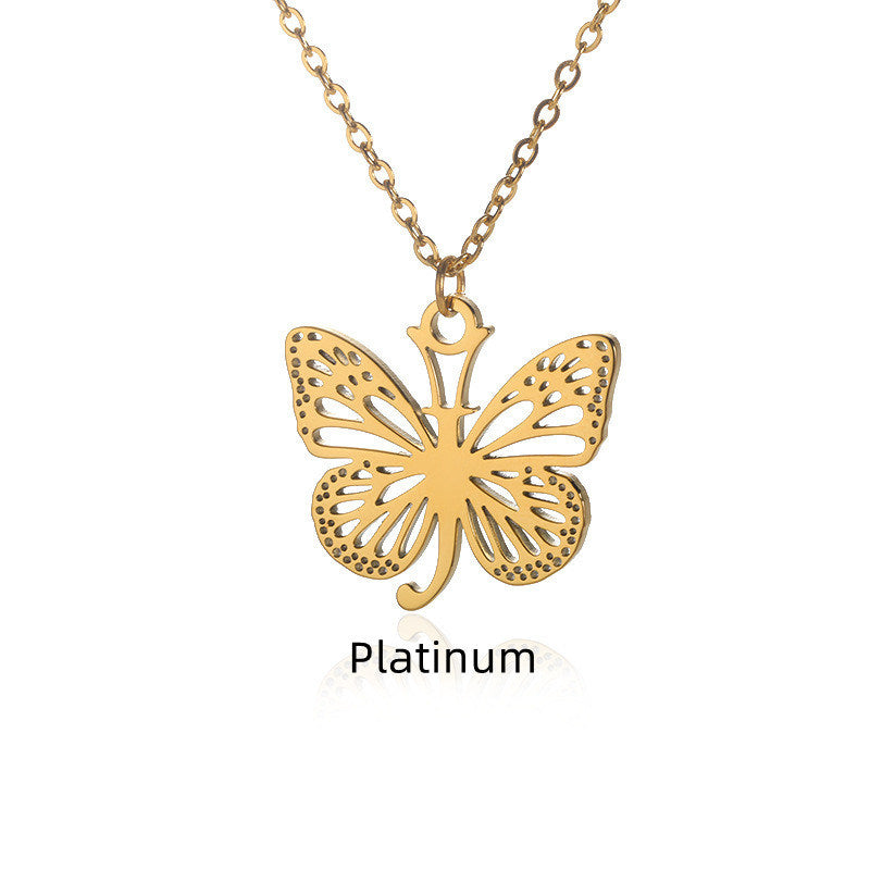 New Personality Niche Design Stainless Steel Butterfly 26 Letter Necklace