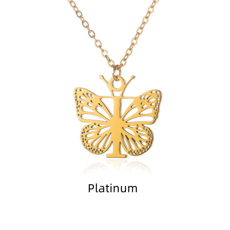 New Personality Niche Design Stainless Steel Butterfly 26 Letter Necklace