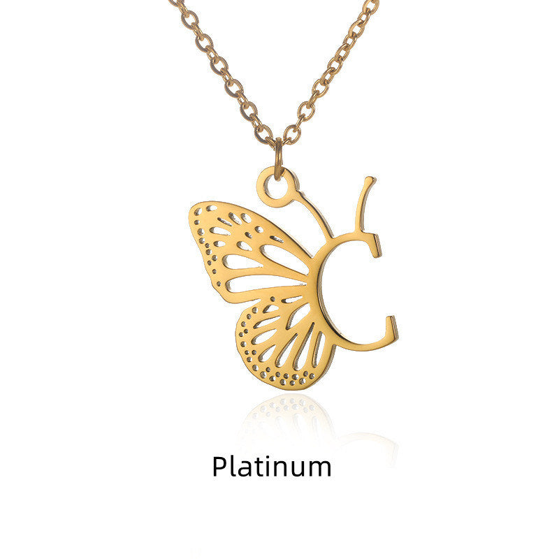 New Personality Niche Design Stainless Steel Butterfly 26 Letter Necklace