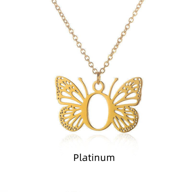 New Personality Niche Design Stainless Steel Butterfly 26 Letter Necklace