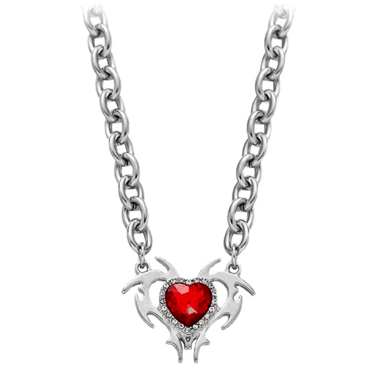 Women's Fashion Red Crystal Heart Scythe Necklace