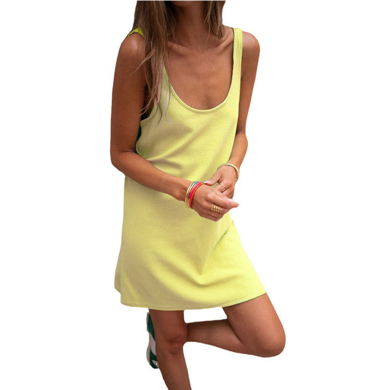 Solid color Walf sleeveless Loose Tank Dress