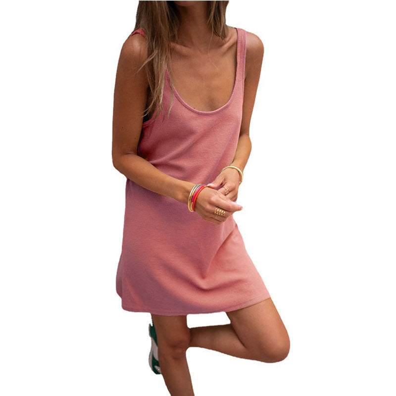 Solid color Walf sleeveless Loose Tank Dress