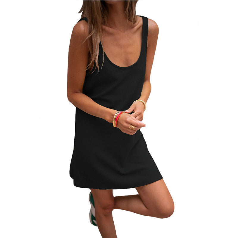Solid color Walf sleeveless Loose Tank Dress