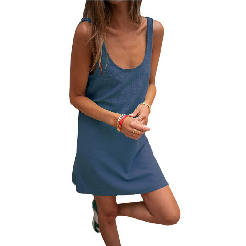 Solid color Walf sleeveless Loose Tank Dress
