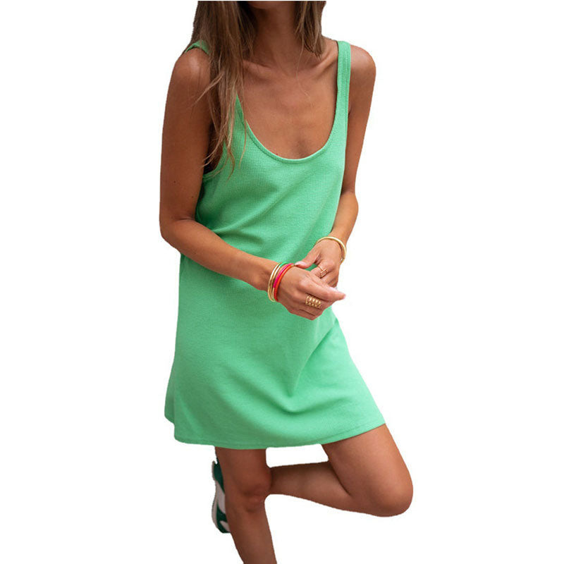Solid color Walf sleeveless Loose Tank Dress
